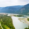 Panoramic View of Columbia River Gorge, looking east, as seen from top of Beacon Rock - Vancouver, WA